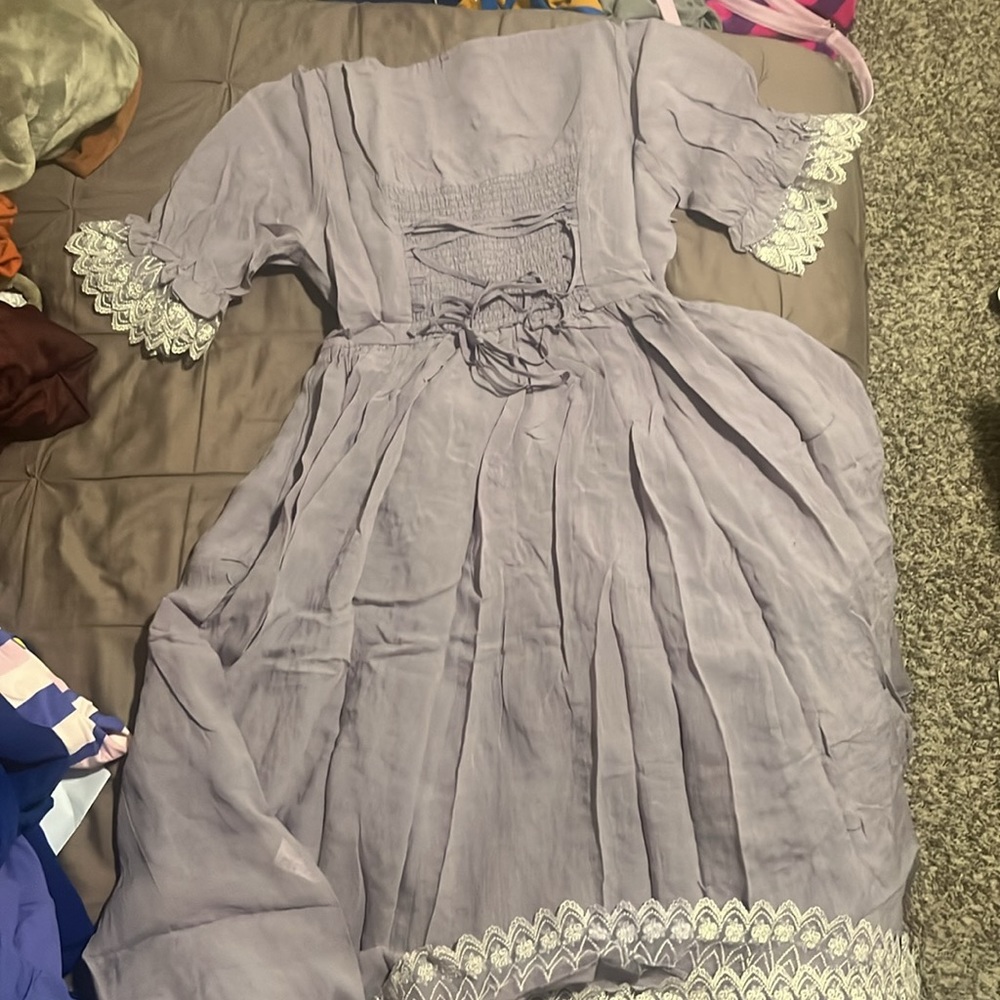 Lilac Vintage-Inspired Maxi Dress with Lace Trim Renaissance Fair Ren Fest - Picture 6 of 6